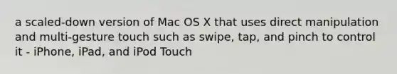 a scaled-down version of Mac OS X that uses direct manipulation and multi-gesture touch such as swipe, tap, and pinch to control it - iPhone, iPad, and iPod Touch