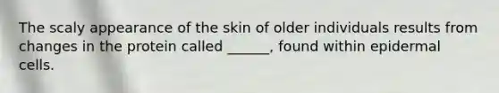 The scaly appearance of the skin of older individuals results from changes in the protein called ______, found within epidermal cells.