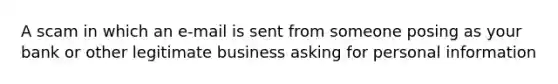 A scam in which an e-mail is sent from someone posing as your bank or other legitimate business asking for personal information