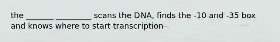 the _______ _________ scans the DNA, finds the -10 and -35 box and knows where to start transcription