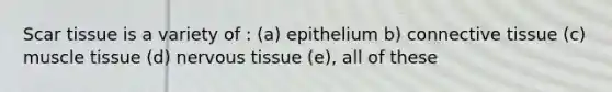 Scar tissue is a variety of : (a) epithelium b) connective tissue (c) muscle tissue (d) nervous tissue (e), all of these