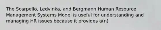 The Scarpello, Ledvinka, and Bergmann Human Resource Management Systems Model is useful for understanding and managing HR issues because it provides a(n)