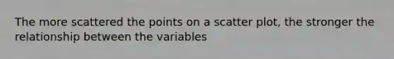 The more scattered the points on a scatter plot, the stronger the relationship between the variables