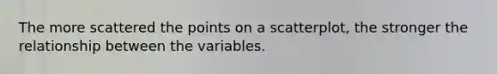 The more scattered the points on a scatterplot, the stronger the relationship between the variables.