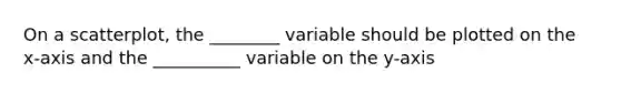 On a scatterplot, the ________ variable should be plotted on the x-axis and the __________ variable on the y-axis