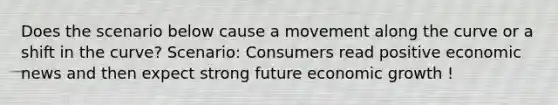 Does the scenario below cause a movement along the curve or a shift in the curve? Scenario: Consumers read positive economic news and then expect strong future economic growth !