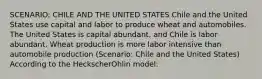 SCENARIO: CHILE AND THE UNITED STATES Chile and the United States use capital and labor to produce wheat and automobiles. The United States is capital abundant, and Chile is labor abundant. Wheat production is more labor intensive than automobile production (Scenario: Chile and the United States) According to the HeckscherOhlin model: