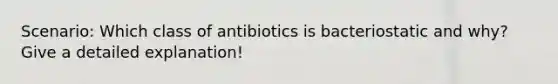 Scenario: Which class of antibiotics is bacteriostatic and why? Give a detailed explanation!