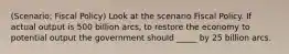 (Scenario: Fiscal Policy) Look at the scenario Fiscal Policy. If actual output is 500 billion arcs, to restore the economy to potential output the government should _____ by 25 billion arcs.