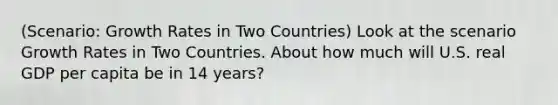 (Scenario: Growth Rates in Two Countries) Look at the scenario Growth Rates in Two Countries. About how much will U.S. real GDP per capita be in 14 years?