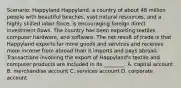 Scenario: Happyland Happyland, a country of about 48 million people with beautiful beaches, vast natural resources, and a highly skilled labor force, is encouraging foreign direct investment flows. The country has been exporting textiles, computer hardware, and software. The net result of trade is that Happyland exports far more goods and services and receives more income from abroad than it imports and pays abroad. Transactions involving the export of Happyland's textile and computer products are included in its ________. A. capital account B. merchandise account C. services account D. corporate account