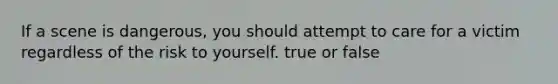 If a scene is dangerous, you should attempt to care for a victim regardless of the risk to yourself. true or false