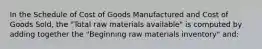 In the Schedule of Cost of Goods Manufactured and Cost of Goods Sold, the "Total raw materials available" is computed by adding together the "Beginning raw materials inventory" and: