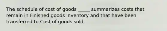 The schedule of cost of goods _____ summarizes costs that remain in Finished goods inventory and that have been transferred to Cost of goods sold.