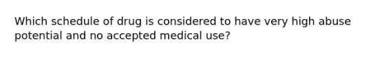 Which schedule of drug is considered to have very high abuse potential and no accepted medical use?