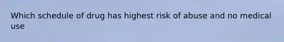 Which schedule of drug has highest risk of abuse and no medical use