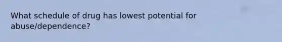 What schedule of drug has lowest potential for abuse/dependence?