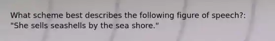 What scheme best describes the following figure of speech?: "She sells seashells by the sea shore."