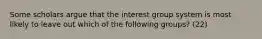 Some scholars argue that the interest group system is most likely to leave out which of the following groups? (22)