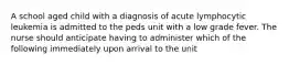 A school aged child with a diagnosis of acute lymphocytic leukemia is admitted to the peds unit with a low grade fever. The nurse should anticipate having to administer which of the following immediately upon arrival to the unit