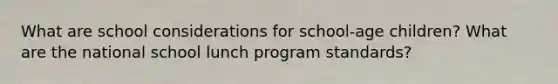 What are school considerations for school-age children? What are the national school lunch program standards?