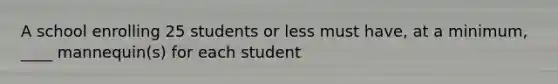 A school enrolling 25 students or less must have, at a minimum, ____ mannequin(s) for each student