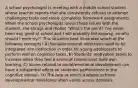 A school psychologist is meeting with a middle school student whose teacher reports that she consistently refuses to attempt challenging tasks and rarely completes homework assignments. When the school psychologist raises these issues with the student, she shrugs and replies "What's the point? I've never been any good at school and I will probably fail anyway, so why should I even try?" This situation best illustrates which of the following concepts? A) Social/emotional objectives need to be integrated into instruction in order for young adolescents to perform well on cognitive tasks. B) Students' motivation tends to increase when they feel a sense of control over their own learning. C) Issues related to social/emotional development can have a substantial effect on students' performance in the cognitive domain. D) The rate at which students achieve developmental milestones often varies across domains.