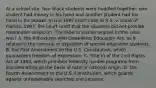 At a school site, four black students were huddled together; one student had money in his hand and another student had his hand in his pocket. In the 1997 court case of A.S. v. State of Florida, 1997, the court ruled that the situation did not provide reasonable suspicion. The federal statute argued in this case was? A. the Individuals with Disabilities Education Act, as it relates to the removal or expulsion of special education students. B. the First Amendment to the U.S. Constitution, which guarantees freedom of expression. C. Title VI of the Civil Rights Act of 1964, which prohibits federally funded programs from discriminating on the basis of race or national origin. D. the Fourth Amendment to the U.S. Constitution, which guards against unreasonable searches and seizures.