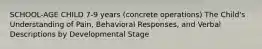 SCHOOL-AGE CHILD 7-9 years (concrete operations) The Child's Understanding of Pain, Behavioral Responses, and Verbal Descriptions by Developmental Stage