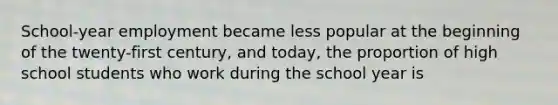School-year employment became less popular at the beginning of the twenty-first century, and today, the proportion of high school students who work during the school year is