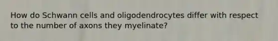 How do Schwann cells and oligodendrocytes differ with respect to the number of axons they myelinate?