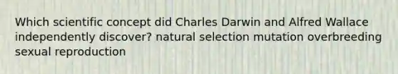 Which scientific concept did Charles Darwin and Alfred Wallace independently discover? natural selection mutation overbreeding sexual reproduction