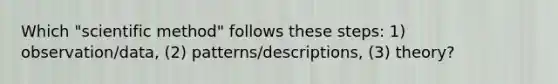 Which "scientific method" follows these steps: 1) observation/data, (2) patterns/descriptions, (3) theory?