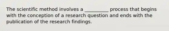 <a href='https://www.questionai.com/knowledge/koXrTCHtT5-the-scientific-method' class='anchor-knowledge'>the scientific method</a> involves a __________ process that begins with the conception of a research question and ends with the publication of the research findings.