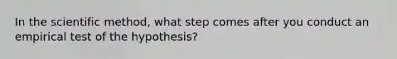 In <a href='https://www.questionai.com/knowledge/koXrTCHtT5-the-scientific-method' class='anchor-knowledge'>the scientific method</a>, what step comes after you conduct an empirical test of the hypothesis?