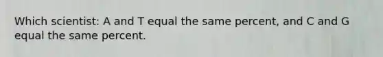 Which scientist: A and T equal the same percent, and C and G equal the same percent.