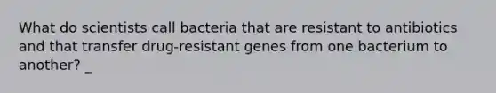 What do scientists call bacteria that are resistant to antibiotics and that transfer drug-resistant genes from one bacterium to another? _