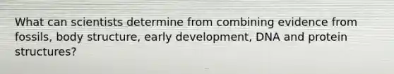 What can scientists determine from combining evidence from fossils, body structure, early development, DNA and protein structures?