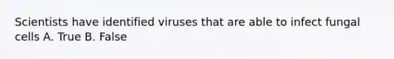 Scientists have identified viruses that are able to infect fungal cells A. True B. False