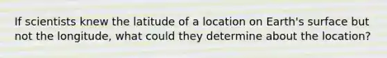 If scientists knew the latitude of a location on Earth's surface but not the longitude, what could they determine about the location?