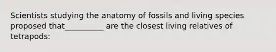 Scientists studying the anatomy of fossils and living species proposed that__________ are the closest living relatives of tetrapods: