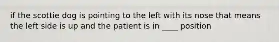 if the scottie dog is pointing to the left with its nose that means the left side is up and the patient is in ____ position