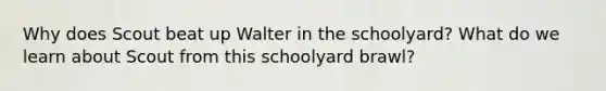 Why does Scout beat up Walter in the schoolyard? What do we learn about Scout from this schoolyard brawl?