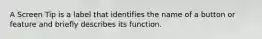 A Screen Tip is a label that identifies the name of a button or feature and briefly describes its function.