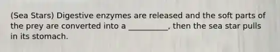 (Sea Stars) Digestive enzymes are released and the soft parts of the prey are converted into a __________, then the sea star pulls in its stomach.