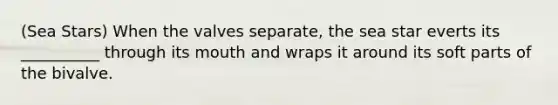 (Sea Stars) When the valves separate, the sea star everts its __________ through its mouth and wraps it around its soft parts of the bivalve.