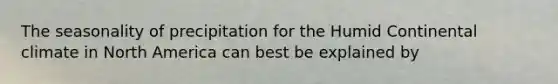 The seasonality of precipitation for the Humid Continental climate in North America can best be explained by