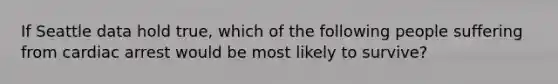 If Seattle data hold true, which of the following people suffering from cardiac arrest would be most likely to survive?