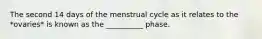 The second 14 days of the menstrual cycle as it relates to the *ovaries* is known as the __________ phase.