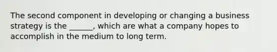 The second component in developing or changing a business strategy is the ______, which are what a company hopes to accomplish in the medium to long term.